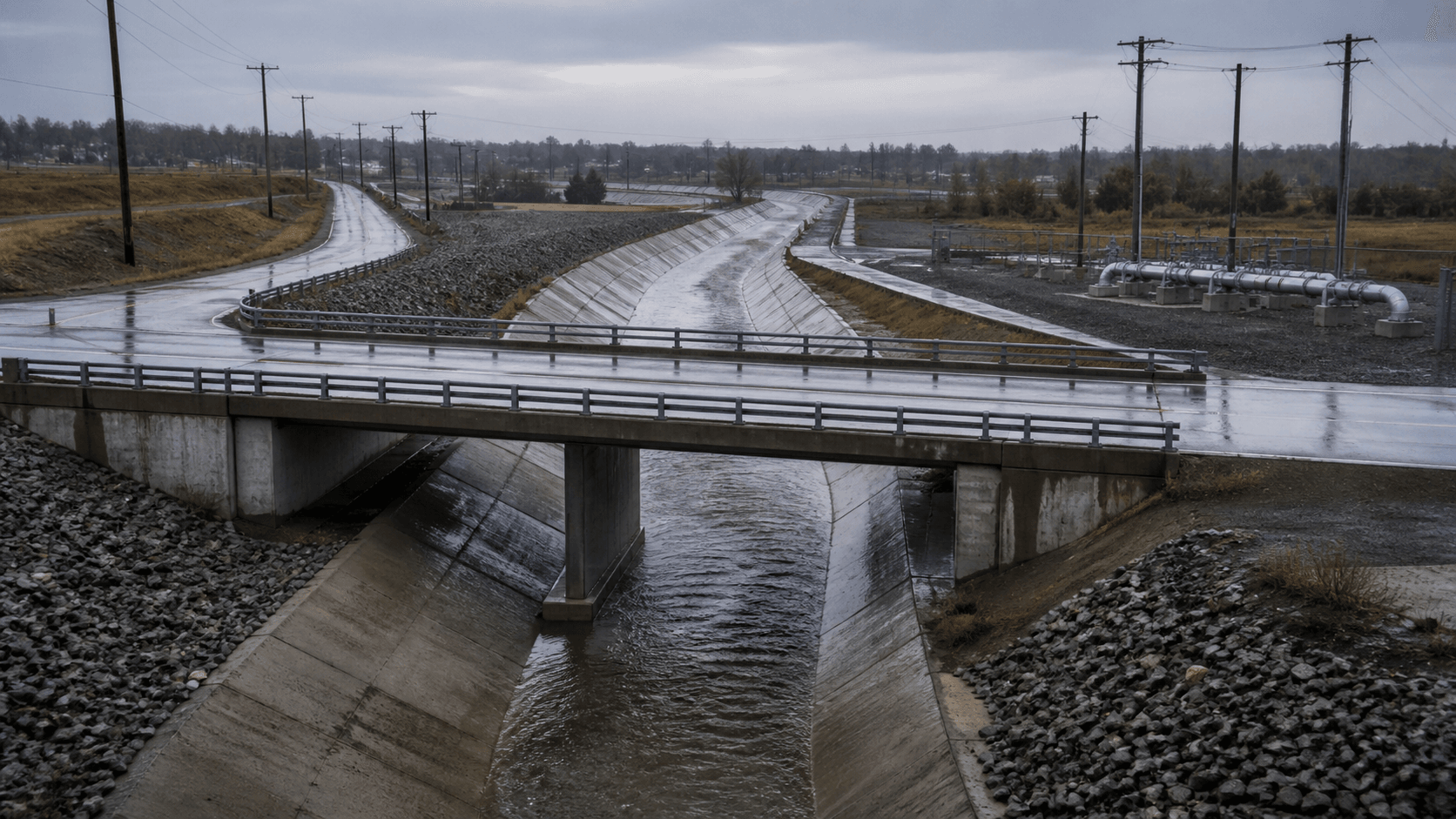 Infraestructura pública de control pluvial, vial y de servicios después de la lluvia