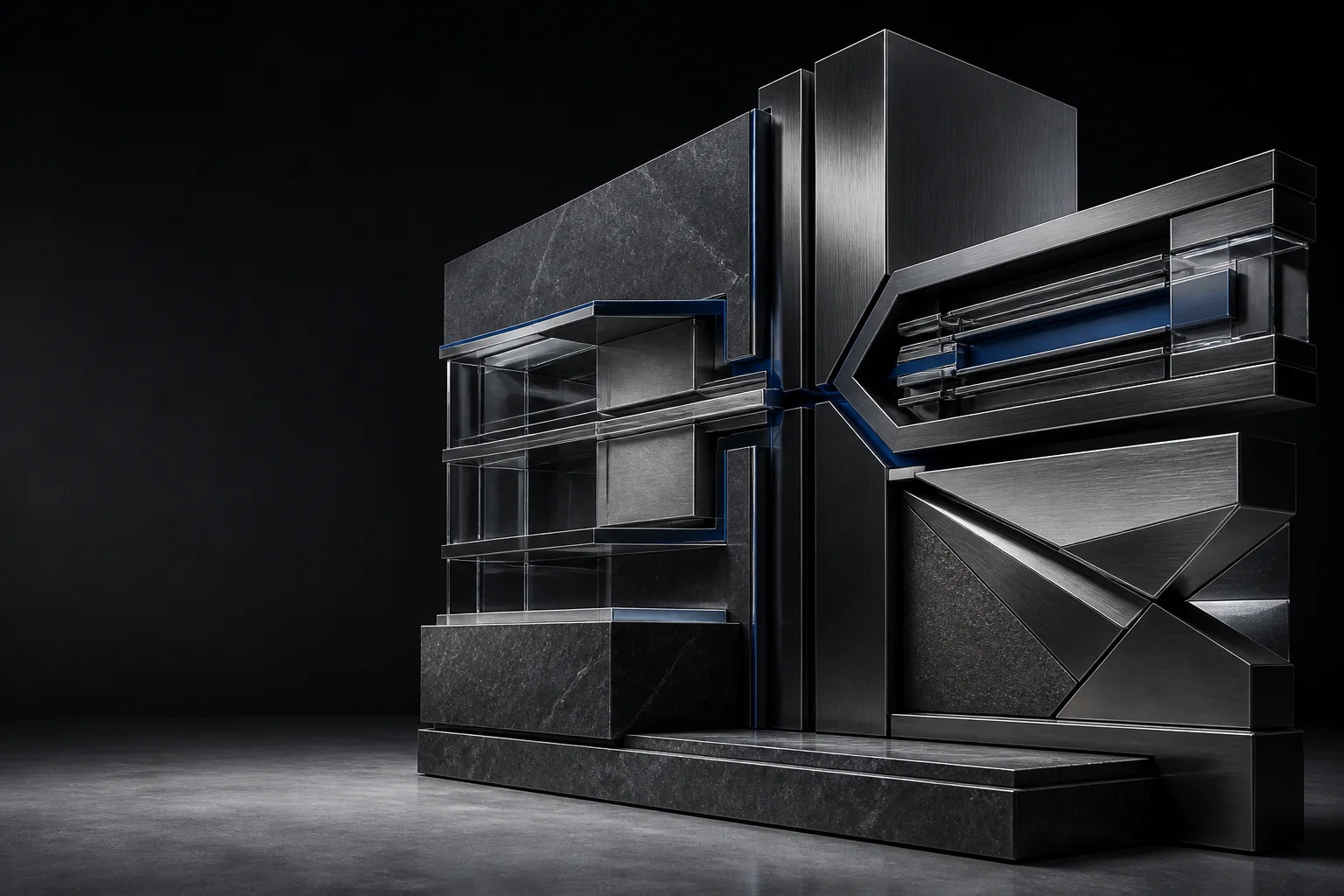 An architectural system of steel, glass and stone assembled into distinct decision pathways